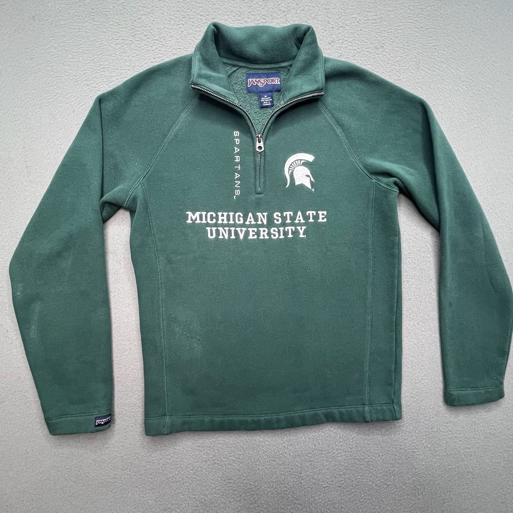 JanSport Men vintage Quarter Zip Pullover Cotton M Michigan State Spartans Green